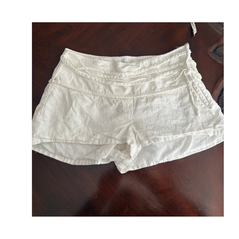 Princess Polly White Linen Blend Wrap Tie Mini Shorts US 4 N133081U-S
